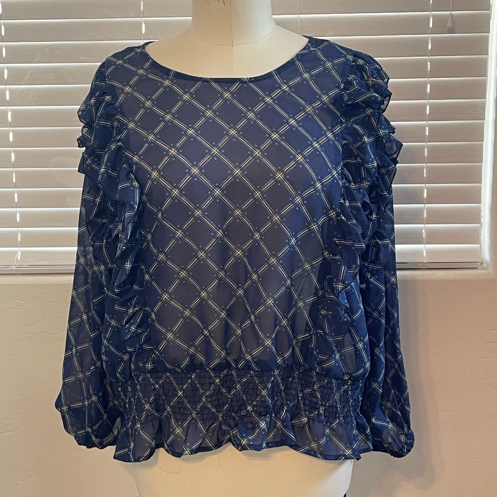 Navy Blue Plaid Women's Top